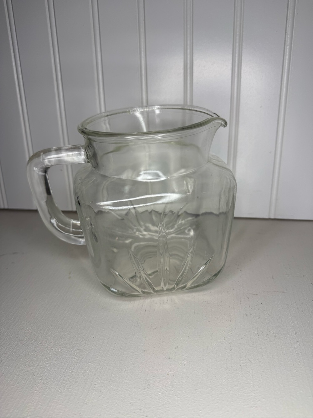 Vintage 1950's Federal Glass Clear Star Sunrise 6" Tall Juice Pitcher 1 qt